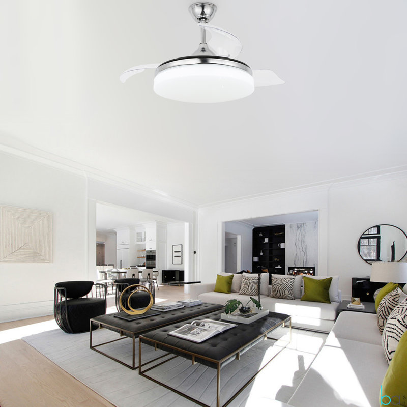 Zamorion 3-Blade LED Ceiling Fan with Remote Control and Light Kit Included. Six Speeds, Chrome