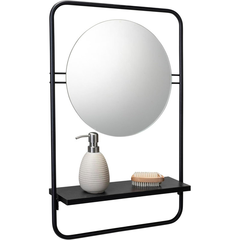 Metal Rectangle Wall Mirror with Shelves