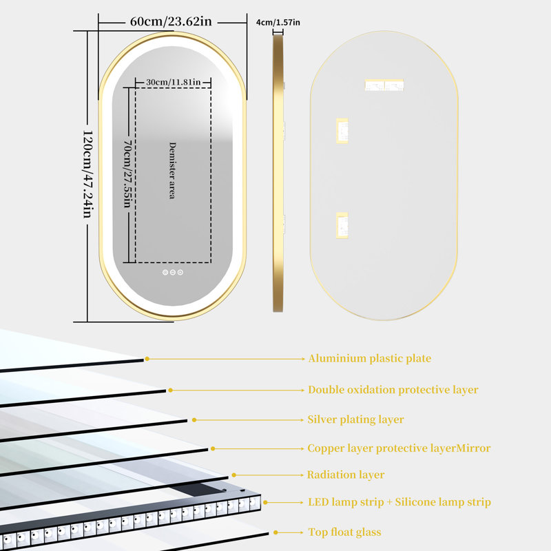 Ashlie Aluminium Oval Wall Mirror, 120cm x 60cm