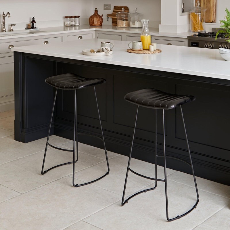 Seburn Counter Stool with Metal Frame, Black Leather