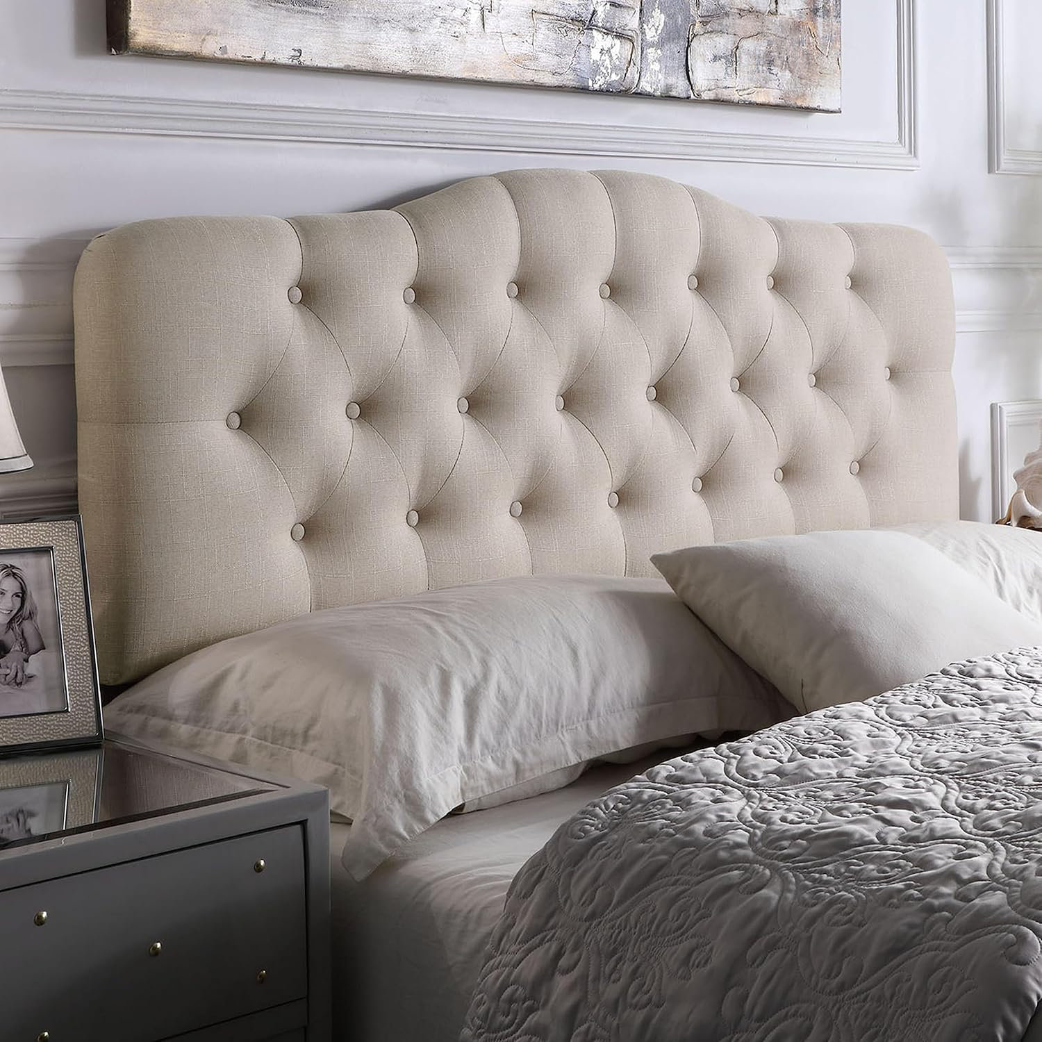 Winston Porter Adjustable Height Headboard with Linen Upholstery and Button Tufting for Bedroom | Wayfair