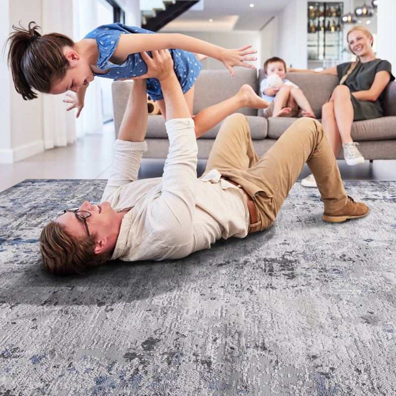 Loom & Stylish Area Rug 2x8, Silver/blue/abstract Look, Non-shedding, Stain For Bedroom, Living, Dining Room, Office 2x8 Silver/blue/abstract, Stain-, Non-shedding Interior