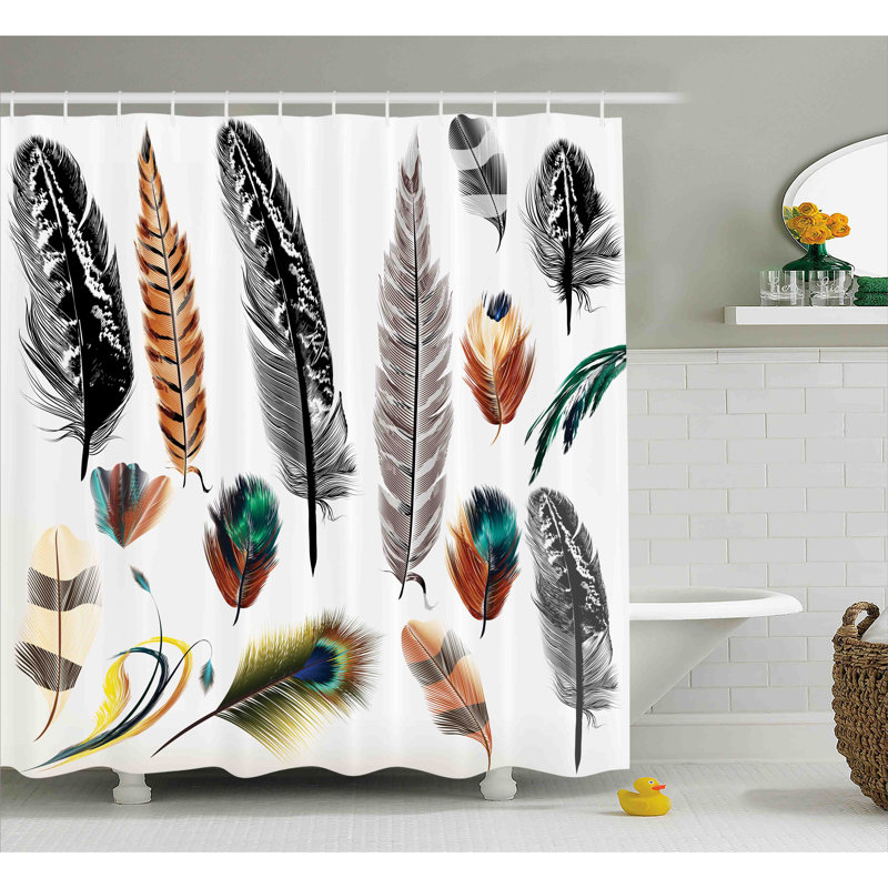 Rideau de douche simple décoration plumes, H 69 po x l 70 po