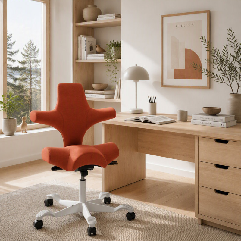 Chaise à hauteur standard réglable HœG Capisco, Blanc, Standard, Burnt Red