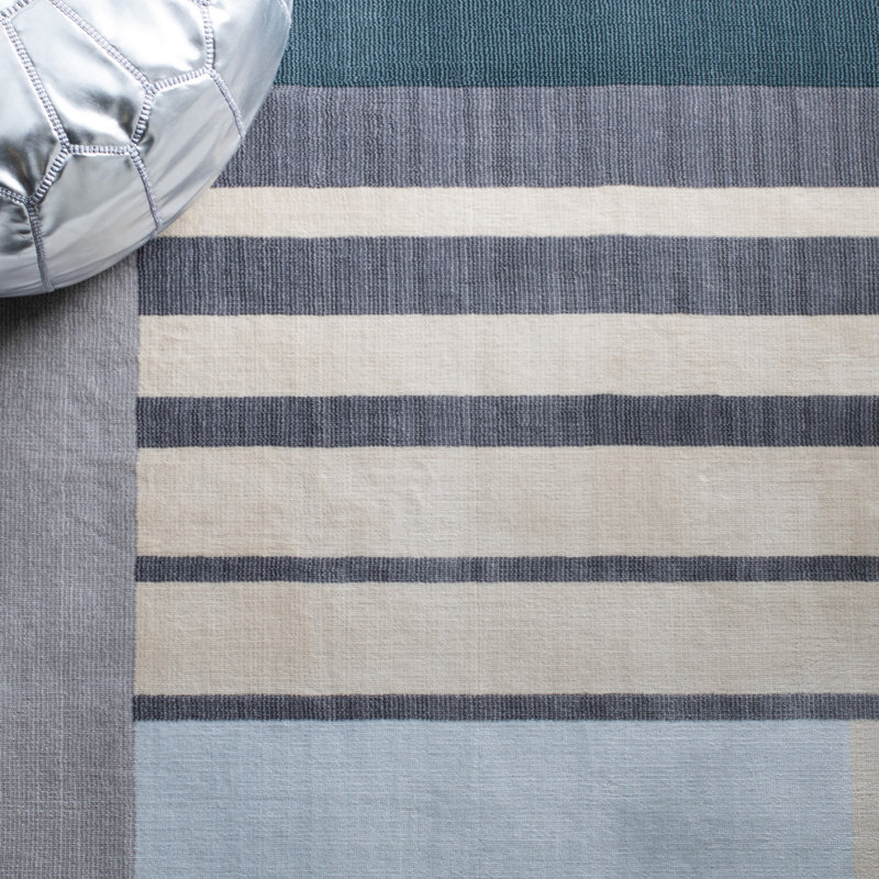 Aslin Geometric Beige/Green/Charcoal Area Rug, Square 5'3"