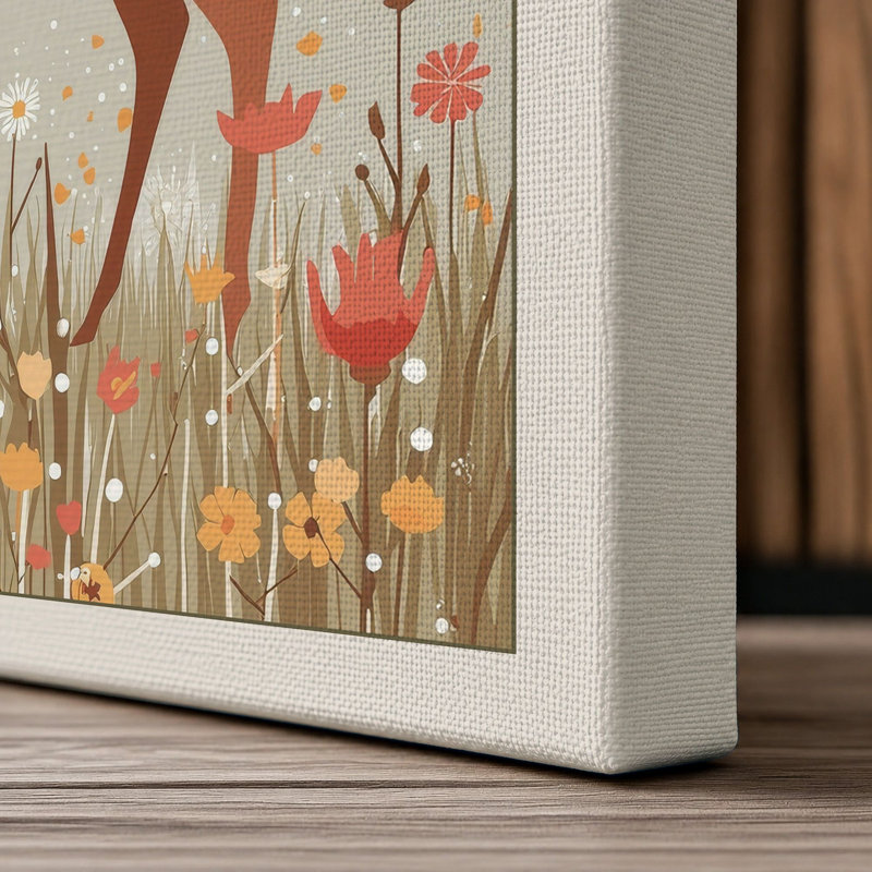 Meadow Deer Mid-Century - Wrapped Canvas, 24x16 - 61.0 x 40.6 cm, Cream Border