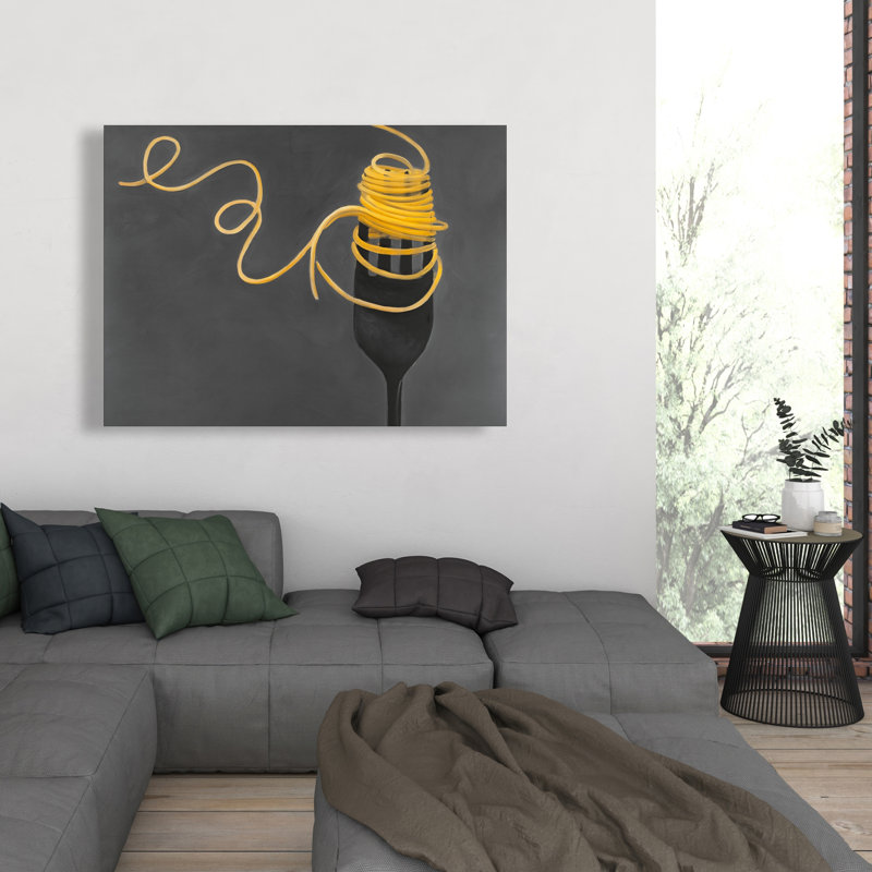 Spaghetti pâtes autour d'une fourchette - décoration gastronomique sur toile, H 48 po x l 36 po
