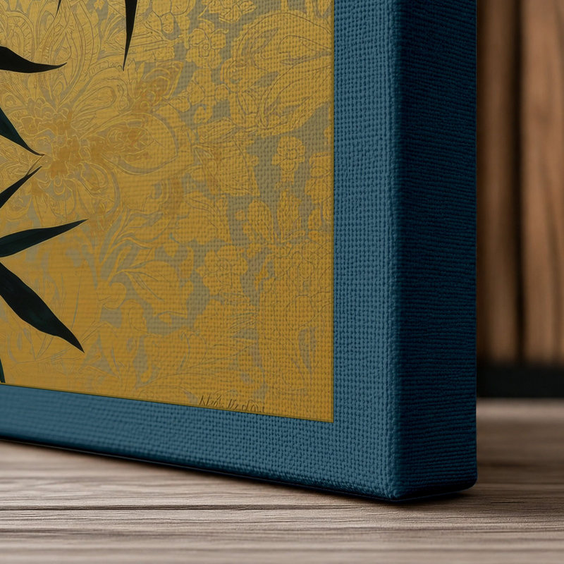 Bamboo in Gold Japandi - Wrapped Canvas, 36x24 - 91.4 x 61.0 cm, Teal Border