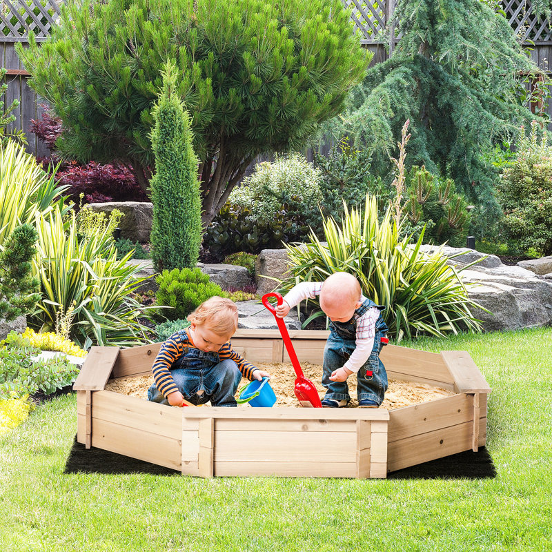 Freeport Park Eley 139.5cm x 54.61cm Solid Wood Hexagon Sandbox with Cover