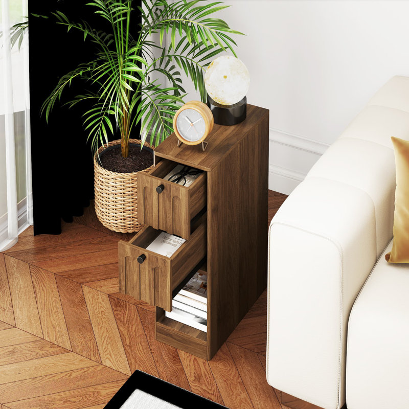 Narrow End Table With Arched Drawer, Small Side End Table For Small Spaces