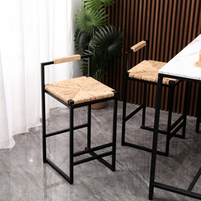 2 tabourets de bar en jacinthe d'eau tissés - Support en métal polyvalent pour les maisons et les bureaux l 15,69 po x H 31,5 po