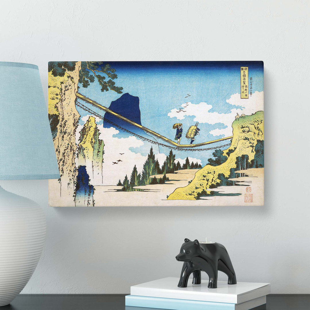 The Suspension Bridge by Katsushika Hokusai - Wrapped Canvas
