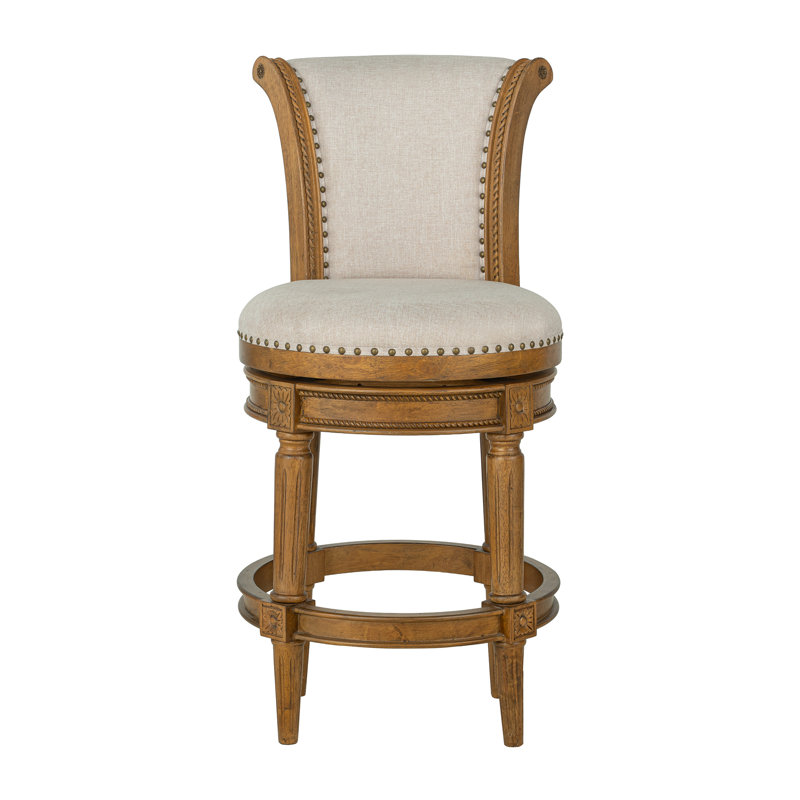  Tabouret de comptoir pivotant 26 po en chêne vieilli avec tissu sable Runyan, 1, 40