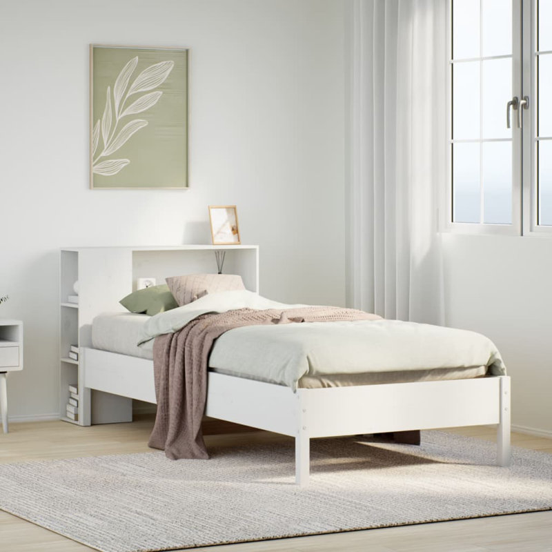 Bookcase Bed Without Mattress Solid Wood Pine, White, 96 x 229.5 cm