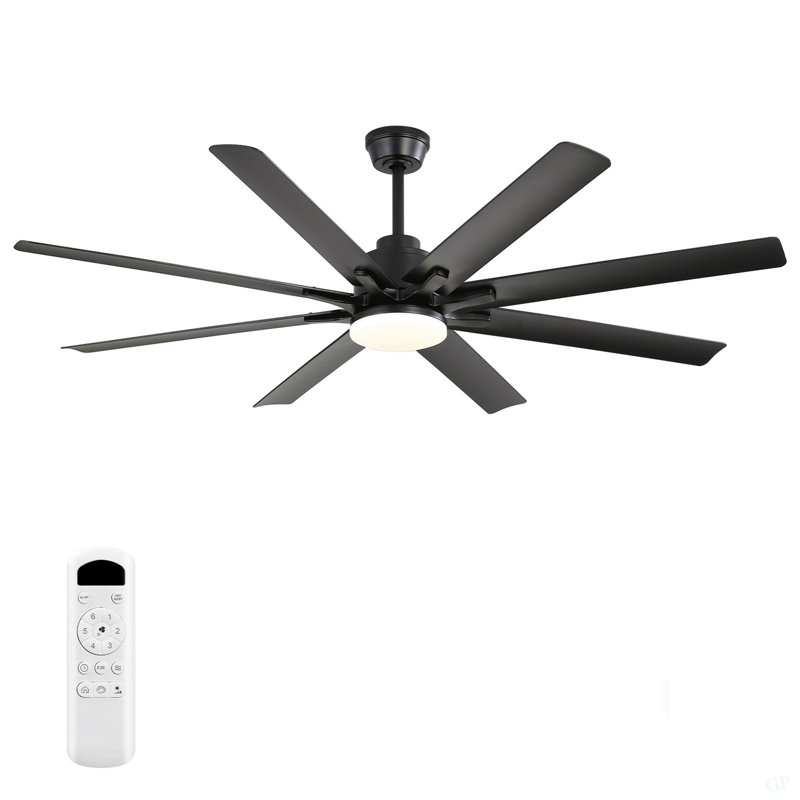 52-Inch Matte Black Ceiling Fan With Light - 8 ABS Blades, 18W LED 3-Color Dimmable Light, For Living Room & Bedroom