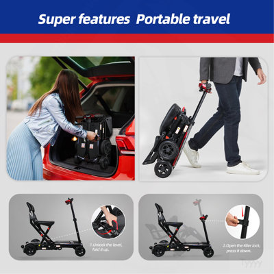 Scooter de mobilité pliable à distance à 4 roues pour adultes et personnes âgées Solax, super léger et compact Plus NFC électrique pliable avec capacité de suspension.