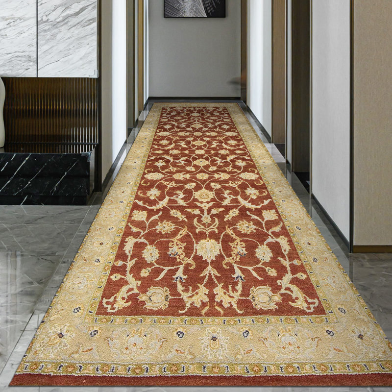 Hand Knotted Oriental Area Rug in Rust/Beige, Runner 3' x 22'