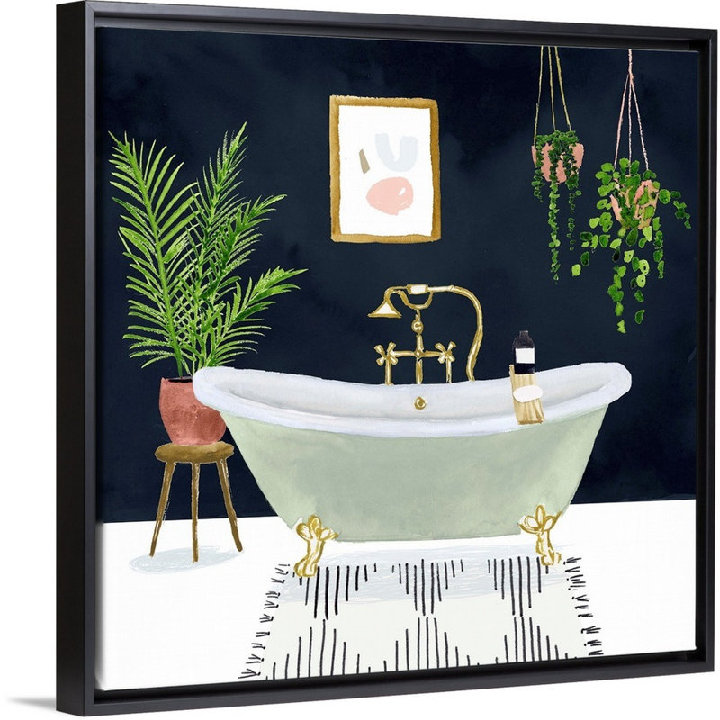 Boho Bath I - reproduction d'art sur toile, Cadre flottant noir, H 17,7 po x l 17,7 po x P 1,75 po