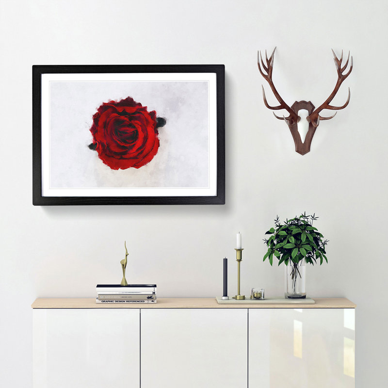 Red Rose in Bloom - Framed Print, 62cm H x 87cm W x 2cm D, Black Framed