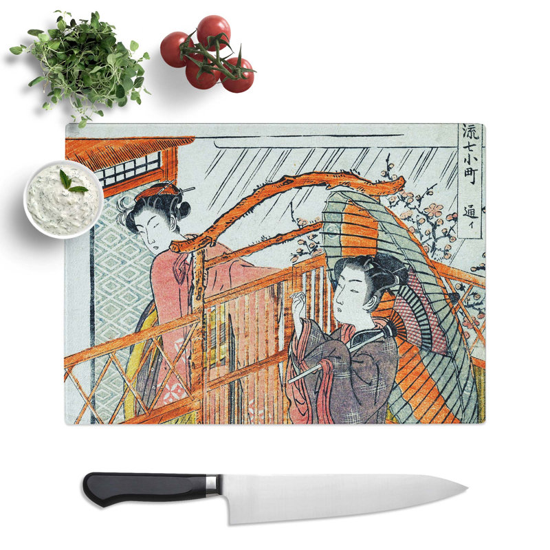 Tempered Glass Visiting by Isoda Koryusai Chopping Board, 28.5 cm x 20 cm