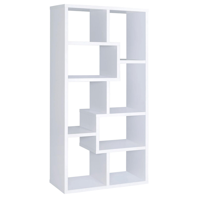 White Geometric Office Bookcase With 8 Shelves - And Appealing Living Room 8-Shelves Stable & Charming, White