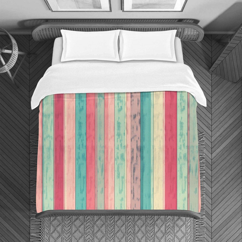 Housse de couette à rayures verticales, Housse de couette pour grand lit, Rose / Turquoise