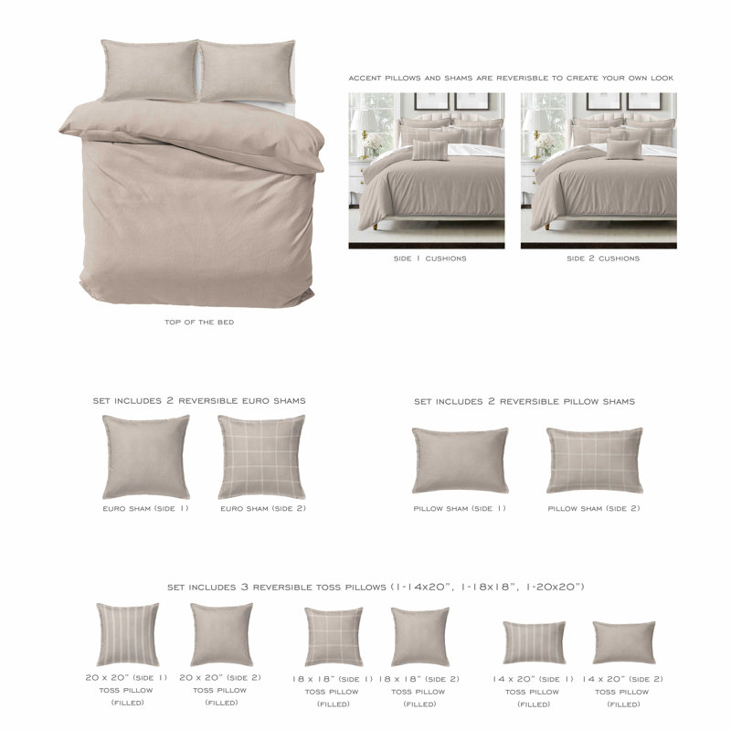 Shay Solid Natural Cotton Duvet Cover Set  8 Piece, California King Duvet Cover + 7 Additional Pieces