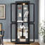 Vitrine lumineuse en verre avec tablettes réglables et cadre en bois