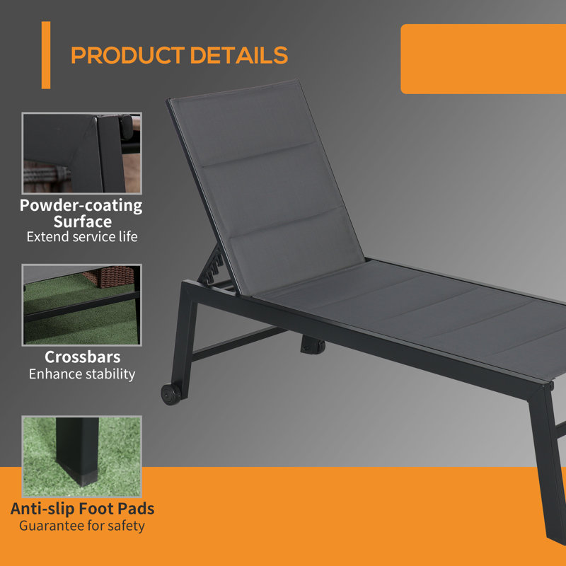 Chaise longue inclinable 66,25 po Clotiel, Gris