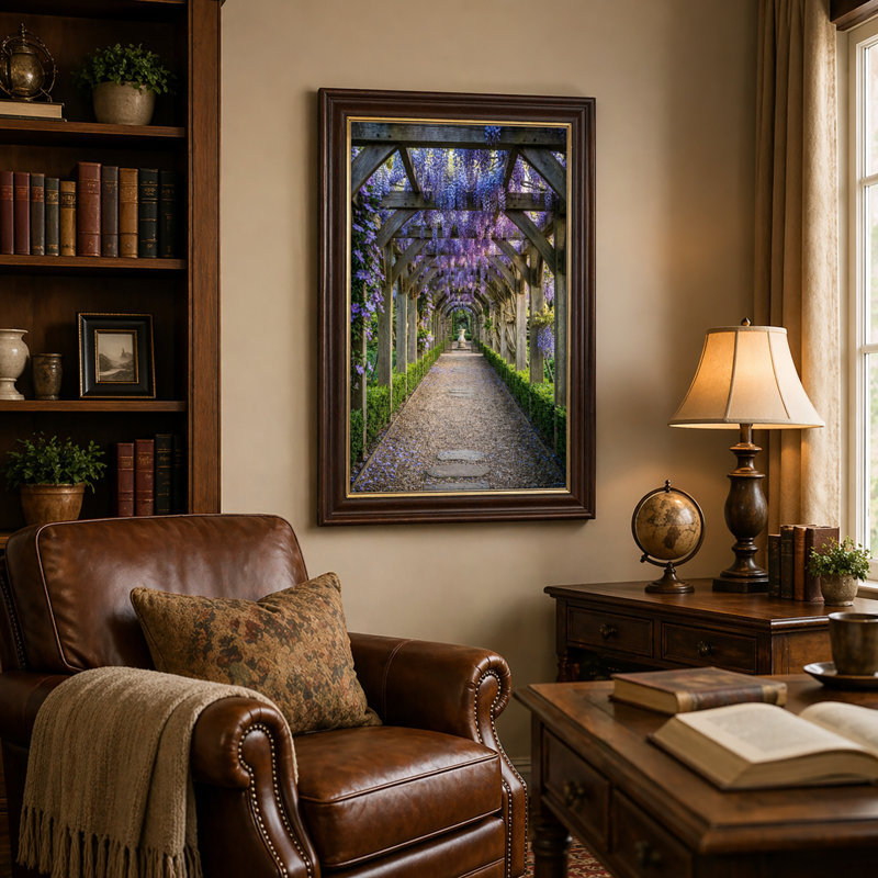 Art mural antique sur toile encadré doré pour le salon, la chambre à coucher, le bureau ou le vestibule - décoration murale décorative avec arche florale