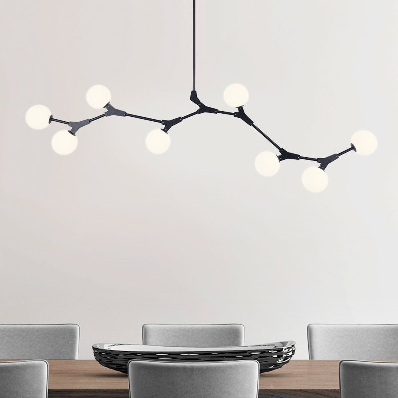Litzzy 8 - Light Glass Globe Kitchen Island Linear Pendant, Black