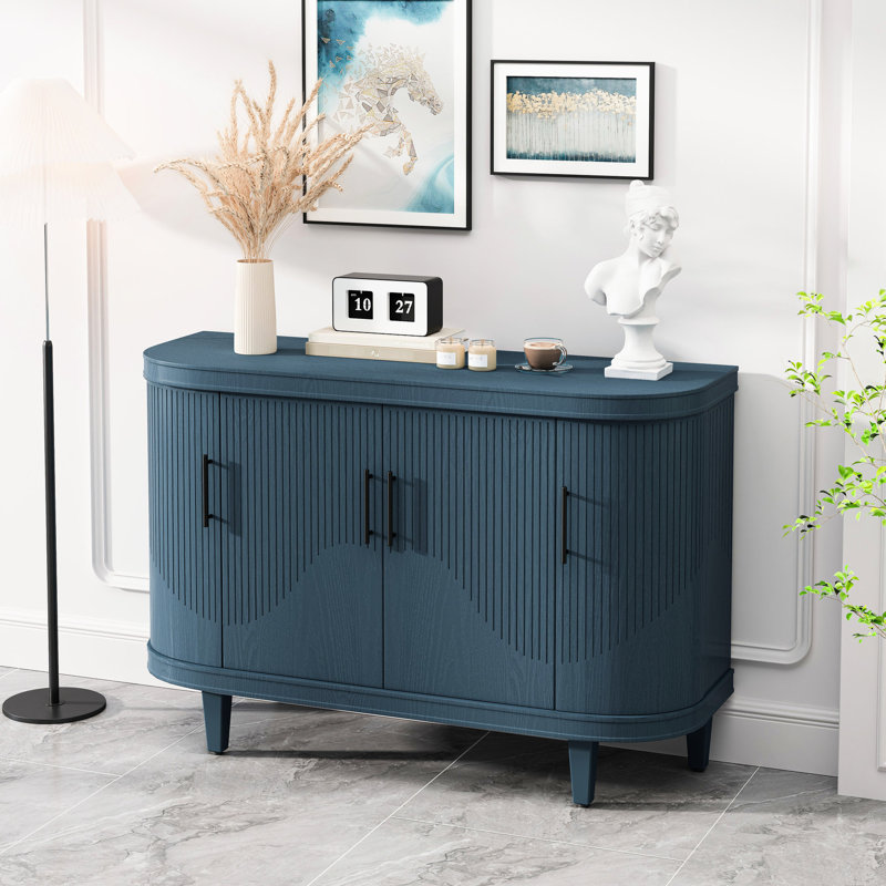 47.2-inch Wooden Cabinet, Modern Blue Console Table With 4 Doors And Adjustable Interior Shelves For Living Area Decorative Sideboard Table, Cabinet Kitchen