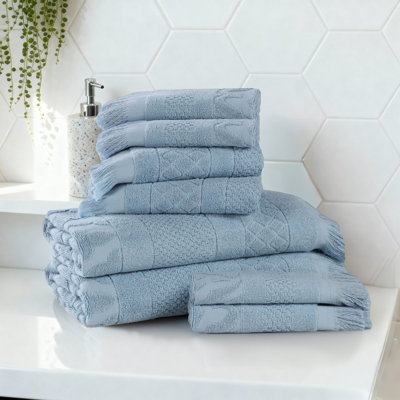 Blue Nile Mills Geometric Luxe Cotton 8-Piece Bathroom Towel Set