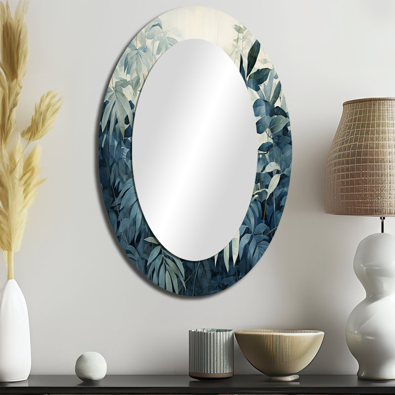 Miroir décoratif ovale blanc et bleu Jungle Expression II - Paysages, 36 po x 24 po