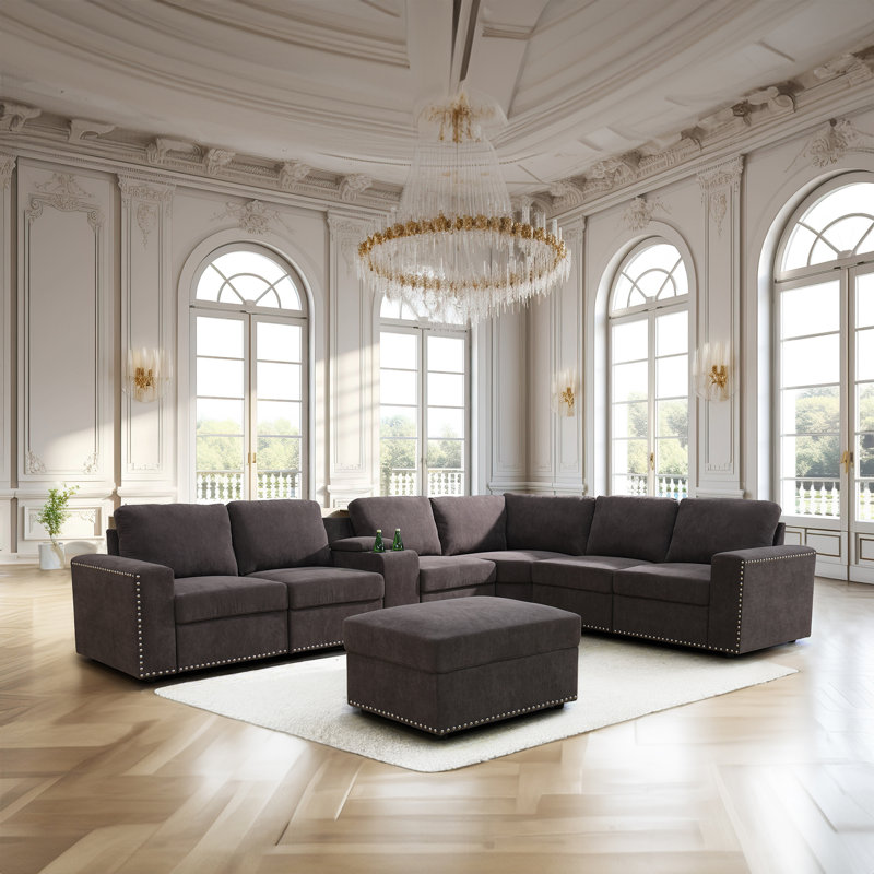 Canapé modulaire rembourré 8 pièces Kyrese, Microfibres brunes