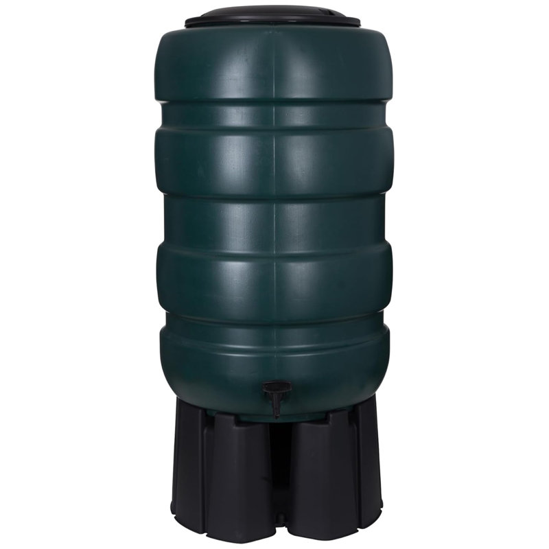 Whitefurze Weather Resistant Plastic Drainable Rain Barrel and Hose with Diverter Kit, 150 Litres