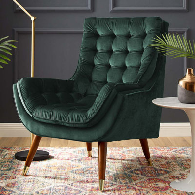 Suggest Button Tufted Upholstered Velvet Lounge Chair