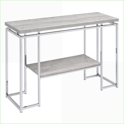 Table basse de salon en chêne naturel et chrome avec rangement ouvert