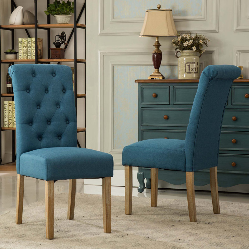 Chaise parsons capitonnée en bois massif, Bleu