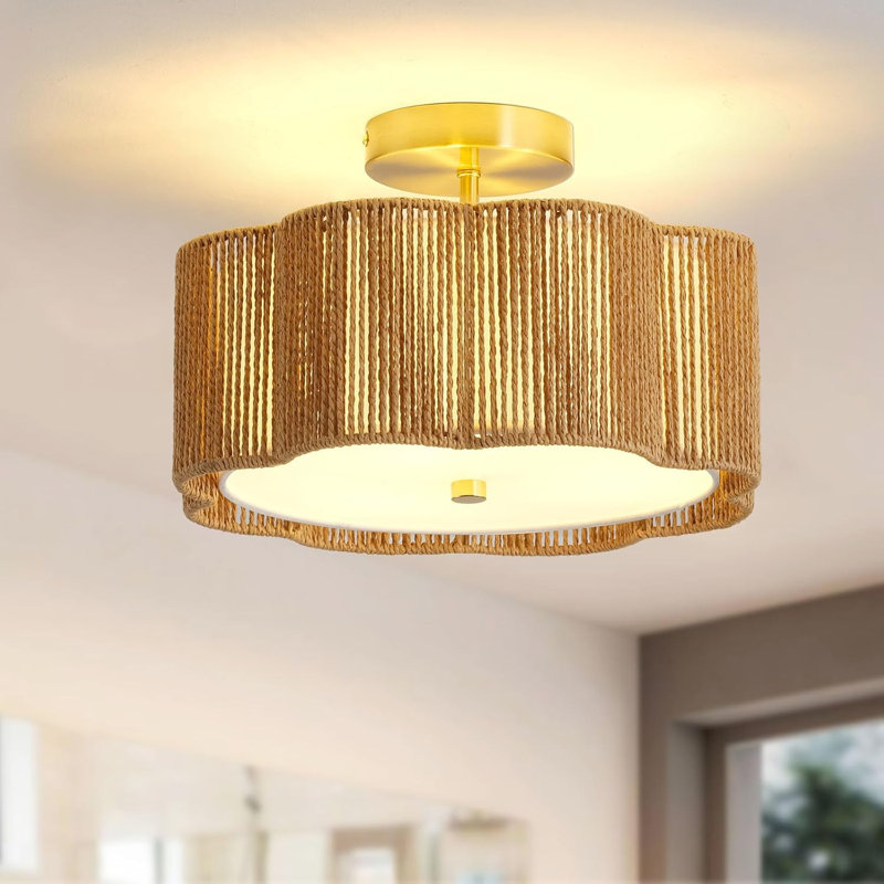 Plafonnier encastré Boho, Jaune, Naturel, H 8,3 po x l 13,4 po x P 13,4 po