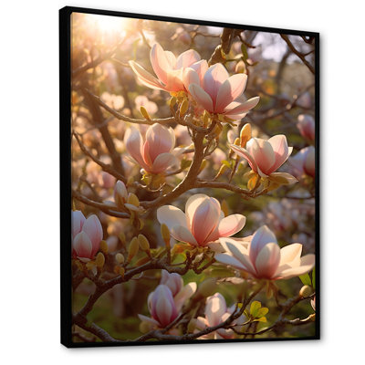«Magnolias rose» sur fond blanc, impression sur toile