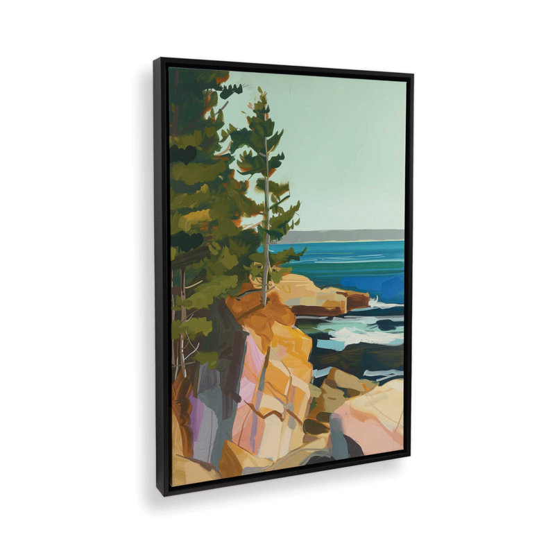 Seacliff Whispers V1 par Azure Artisanal Studio, H 14 po x l 10 po x P 1,75 po, Cadre flottant noir satiné