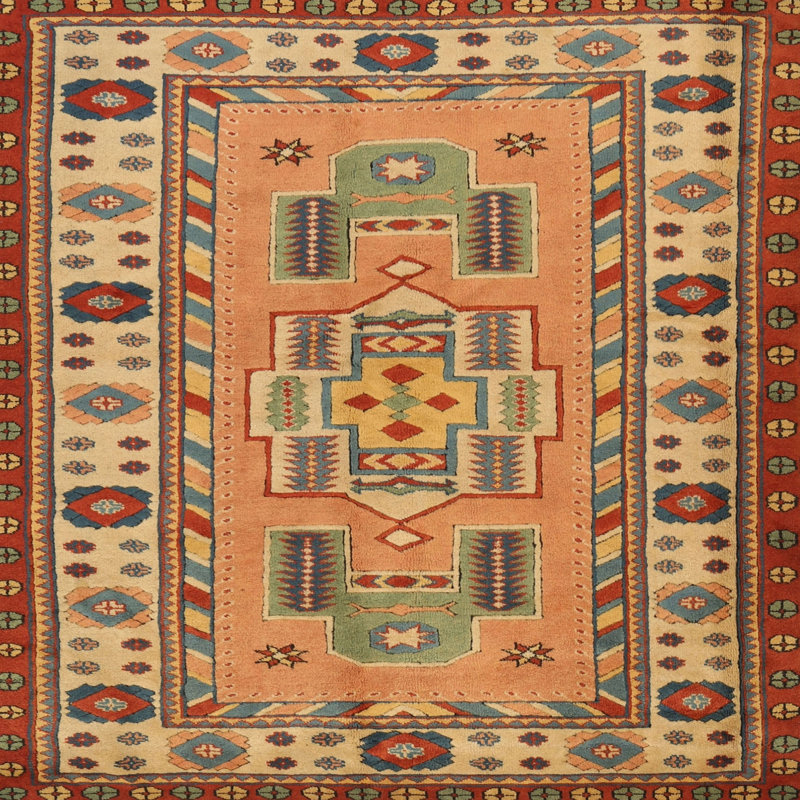 Tapis de surface brun/lin traditionnel Sabara, Carré 6 pi