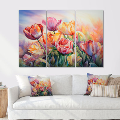 Tulipes coucher de soleil II - ensemble d'art mural tulipes