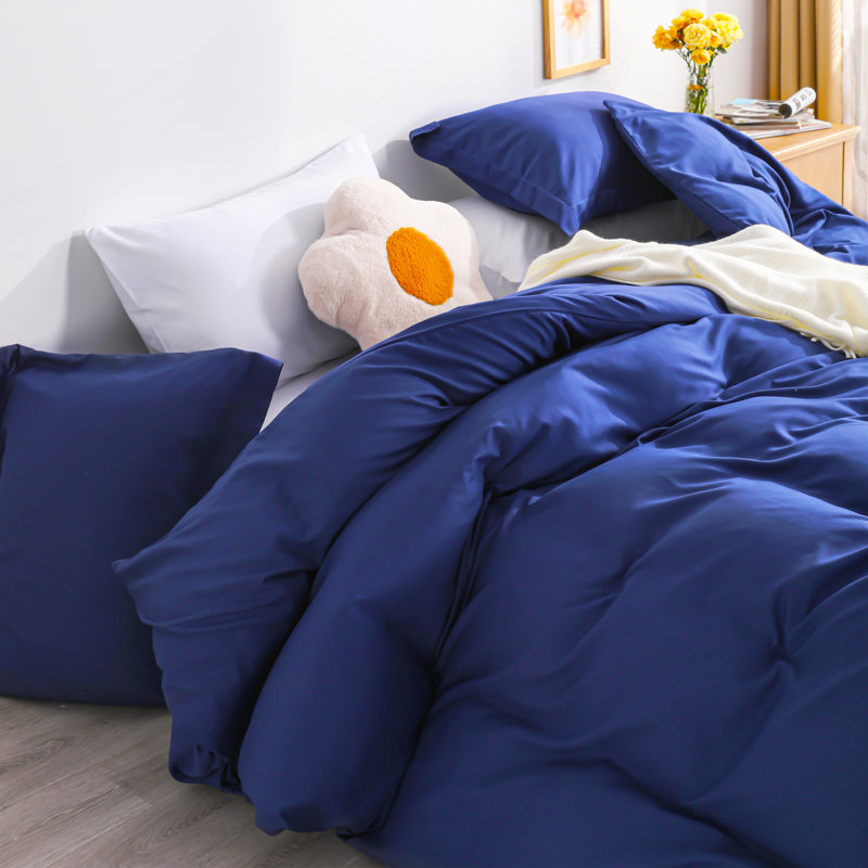 Ensemble de housse de couette , Bleu marine, Housse de couette simple + 1 très grande taie d'o