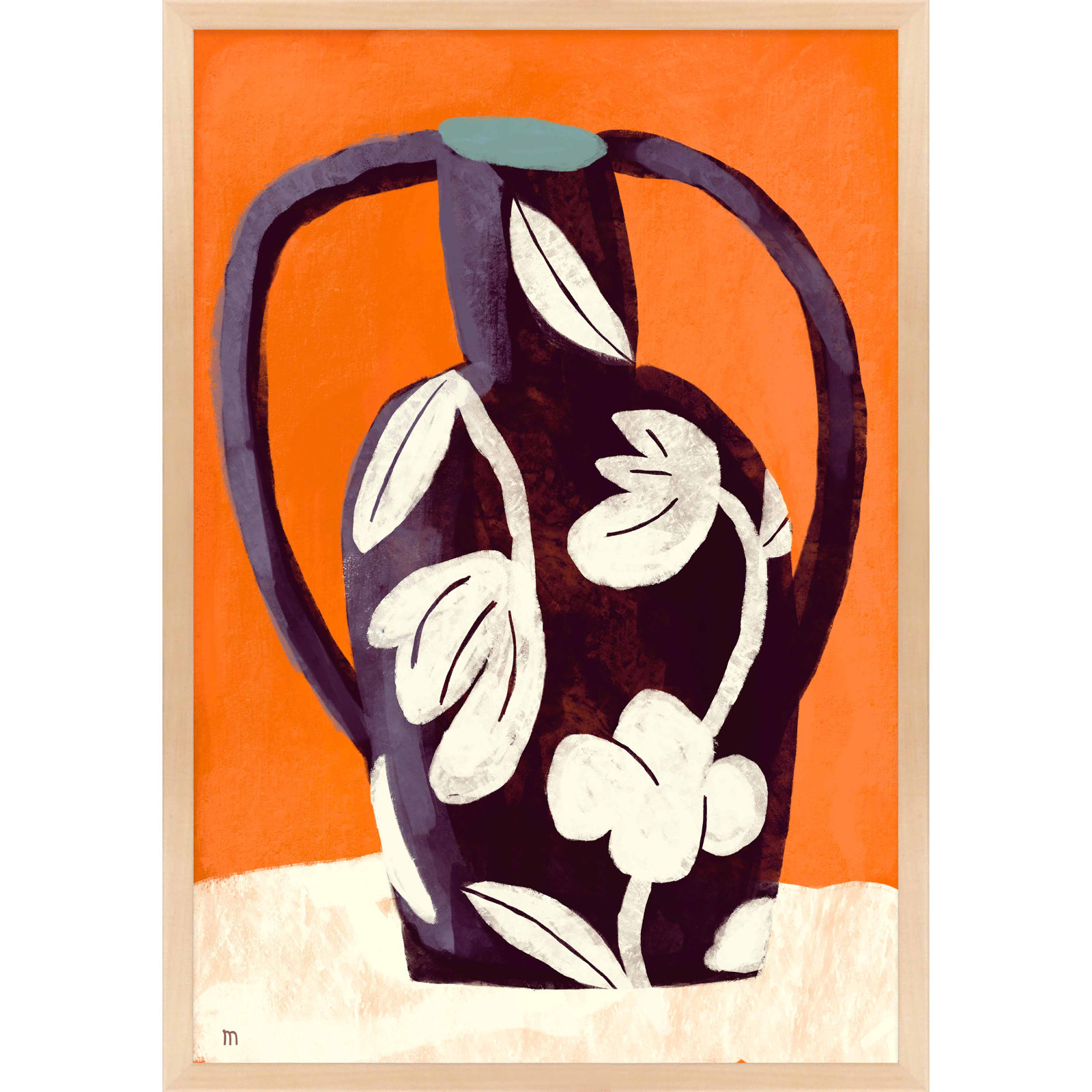Black Vase White Flowers Print by Marco Marella, 25" H x 17.5" W, Maple Framed Paper