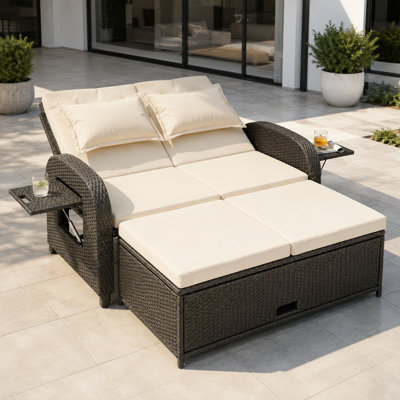 Multifonctions de mobilier d'extérieur permettant de changer de mode de canapé-lit, de dossier réglable, de dossier pliable, de repose-pieds, de coussins lavables, de structure en acier robuste et durable pour l'assemblage