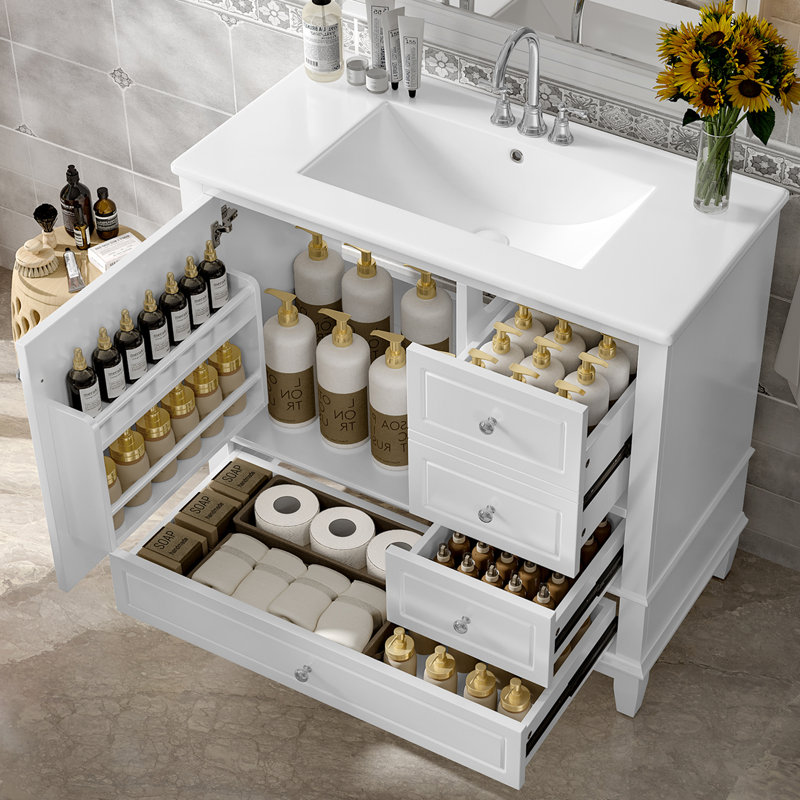 Kokkina 36" Bathroom Vanity With Ceramic Sink, White