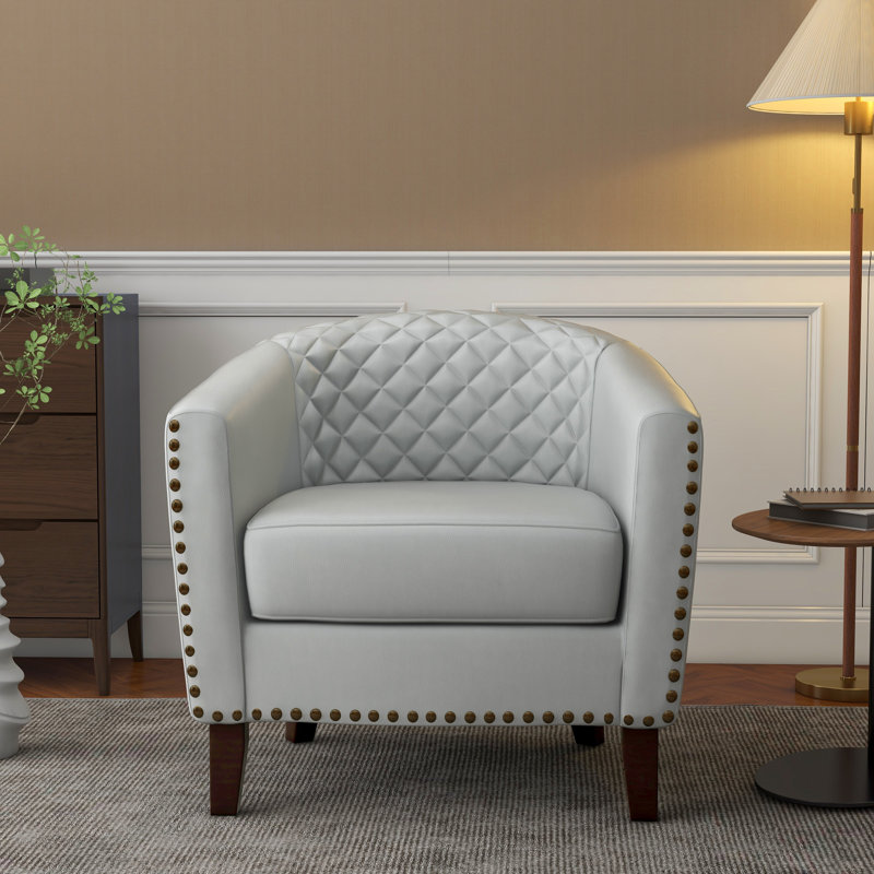 Edvardas 73.9 Cm Wide Tufted Barrel Chair, White Faux Leather