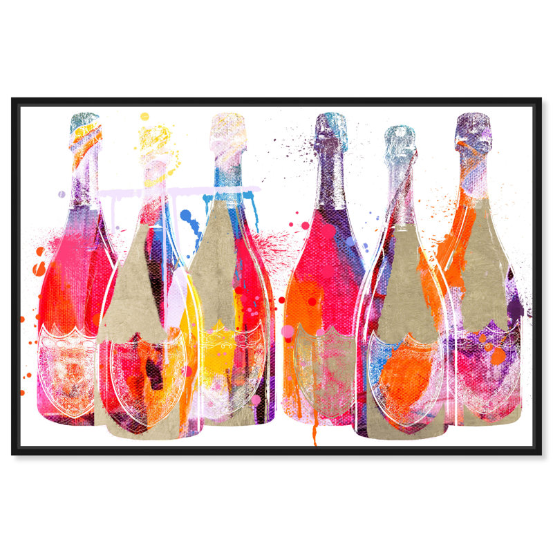 " Colour Splash Champagne " Painting Print, Black Framed, 36" H x 54" W x 1.5" D